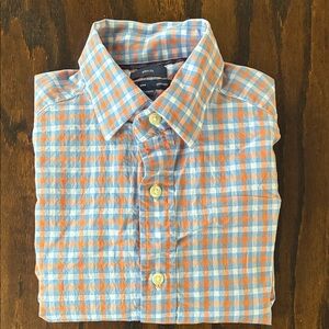 GAP Men's Orange and Light Blue Plaid Shirt